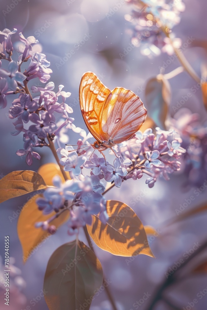 Poster Close up of a butterfly perched on a colorful flower. Ideal for nature and wildlife concepts