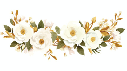 Bouquets frame border. White flowers rose peony gol - obrazy, fototapety, plakaty