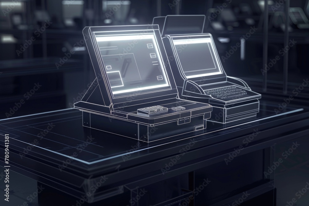 Poster image of two laptops placed on a table, suitable for technology concept