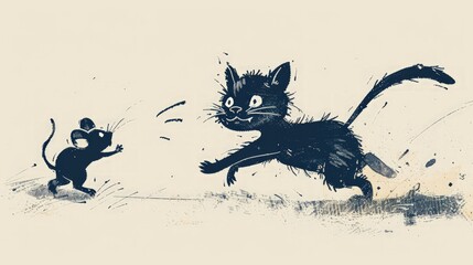 Ilustración gato y ratón