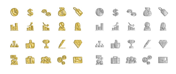 Golden and Silver Business and Success Icon Collection