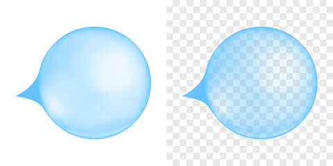 Inflated blue bubble gum. Chewing bubblegum ball isolated on transparent and white background. Cute girly design element. Vector realistic illustration.