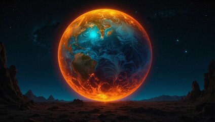 Fiery Planet: A Spectacular Syzygy of Earth, Moon, and Sun