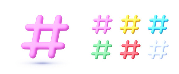 Hashtag set in 3d style. Social media concept. Internet network concept. Vector illustration