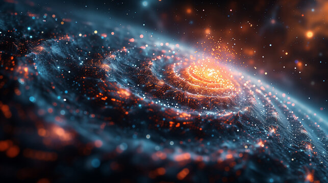 A Spiral Galaxy With A Bright Orange Spot In The Center