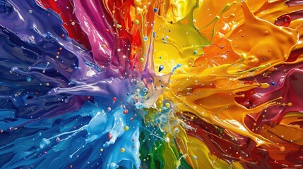 Vibrant Chromatic Explosion of Energetic Liquid Bursts and Color Splashes - obrazy, fototapety, plakaty