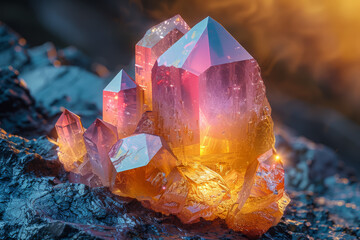 A multifaceted gemstone, shimmering with a kaleidoscope of colors and reflections. Concept of diversity in natural beauty and geological formations. Generative Ai. - obrazy, fototapety, plakaty