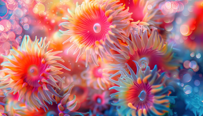 Obraz na płótnie Canvas vibrant underwater sea anemone pattern with colorful coral hues