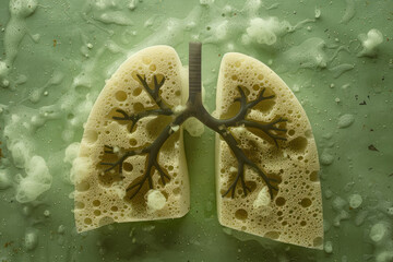 anatomical lung model with bronchial tree in polluted environment for health awareness - obrazy, fototapety, plakaty