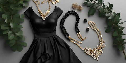 luxurious  Elegant Black Dress belt with Sparkling Jewelry on a Table get ready with me
