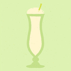 Green cocktail with dairy product. Fruit smoothie. Pistachio ice cream in glass. Fresh in hurricane glass. Milkshake. Alcohol drink for bar. Flat vector illustration with texture