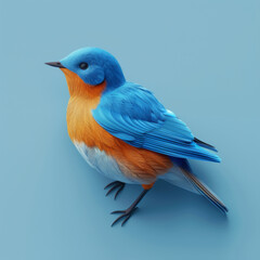 Digital art of a vivid blue and orange bird with sleek feathers over a soft blue background.