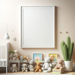 blank picture frame mockup on a wall vertical frame mockup in modern minimalist interior with plant in trendy vase on wall background, Template for painting, photo or poster