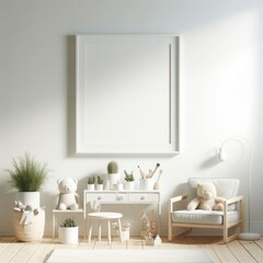 blank picture frame mockup on a wall vertical frame mockup in modern minimalist interior with plant in trendy vase on wall background, Template for painting, photo or poster