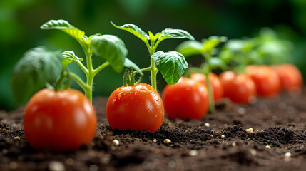 Delicious ripe tomatoes in a picturesque garden, digital ai art