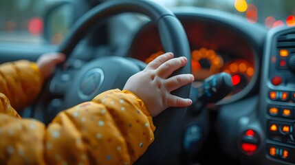 male hands on steering wheel of a luxury car, man driving a car - obrazy, fototapety, plakaty