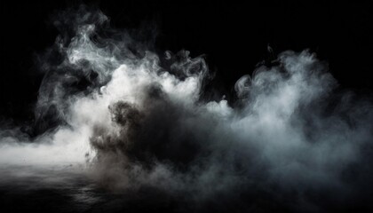 fog or smoke set isolated on black background white cloudiness smoke mist or smog background - obrazy, fototapety, plakaty