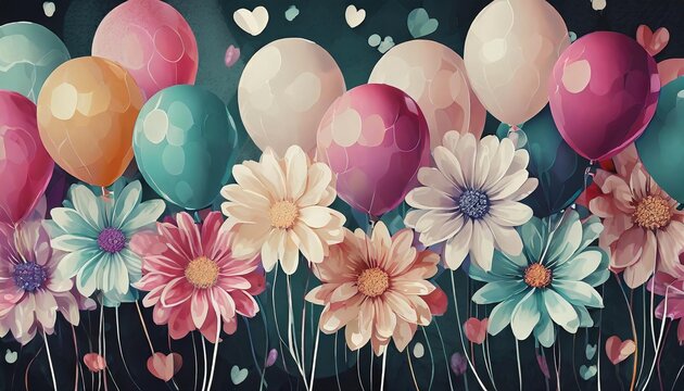 best friends forever background illustration happy friendship concept colorfull and flowery template have flowers and balloons