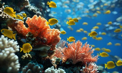 coral reef in aquarium. fish in aquarium. coral reef in the sea