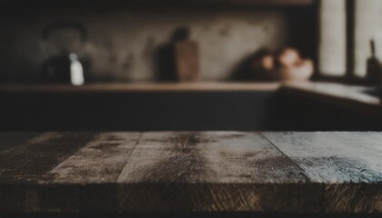 kitchen table background empty wooden desk or board with blur home kitchen room interior for display food product generative ai image illustration - Powered by Adobe