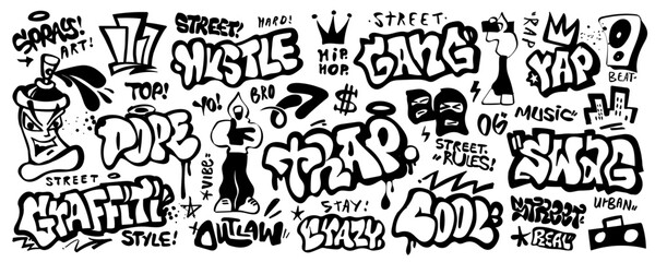  rap music graffiti hip hop culture symbols icon set , vector design element