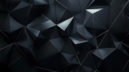A black premium background features a luxury dark polygonal pattern with silver triangle lines, incorporating low poly gradient shapes and luxury silver platinum lines for rich poster designs - obrazy, fototapety, plakaty