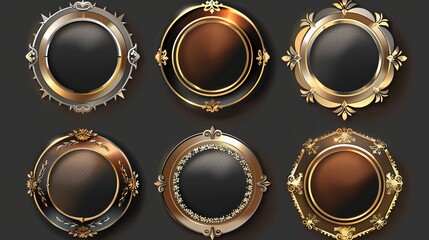 A collection of medals logos features shiny round awards in gold, silver, and bronze metallic colors, offering luxurious frames and decoration emblems as isolated abstract graphic design templates