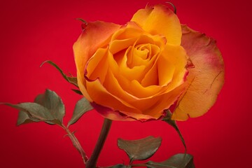 orange rose on a red background