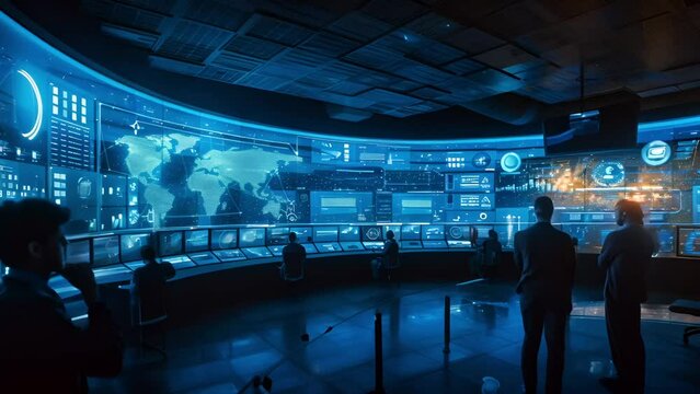 Cybersecurity Team in a High-Tech Command Center