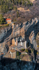 Fototapeta na wymiar Medieval church Santuario Basilica Madonna della Corona on the cliffs Verona, Italy
