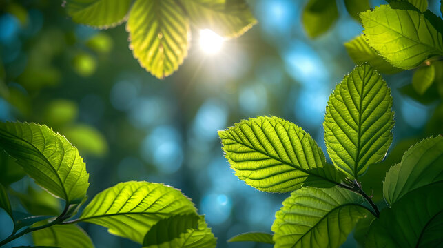 Leaves of a beech tree in sunlight