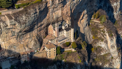 Medieval church Santuario Basilica Madonna della Corona on the cliffs Verona, Italy - 780956968