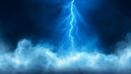 Obraz premium Realistic thunder light and blue smoke cloud bottom frame. Mysterious lightning glow border