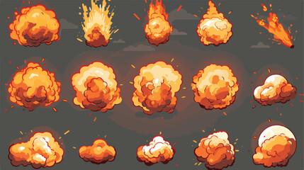 Cartoon bomb explosion storyboard. Clouds boom and - obrazy, fototapety, plakaty