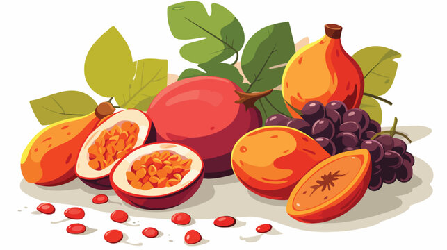 Cartoon illustration with colorful ximenia fruit. F
