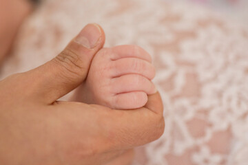 Little newborn baby hands 