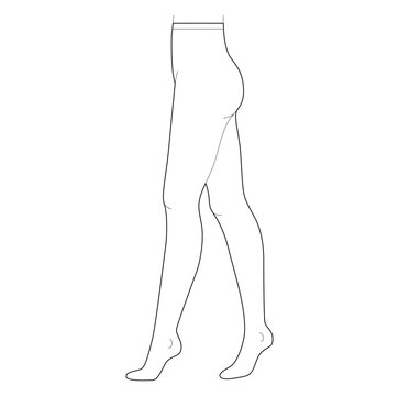 recommend clip art: Tights Pantyhose on legs, high rise. Fashion accessory clothing technical illustration stocking. Vector side view for Men, women, unisex style flat template CAD mockup sketch outline isolated on white