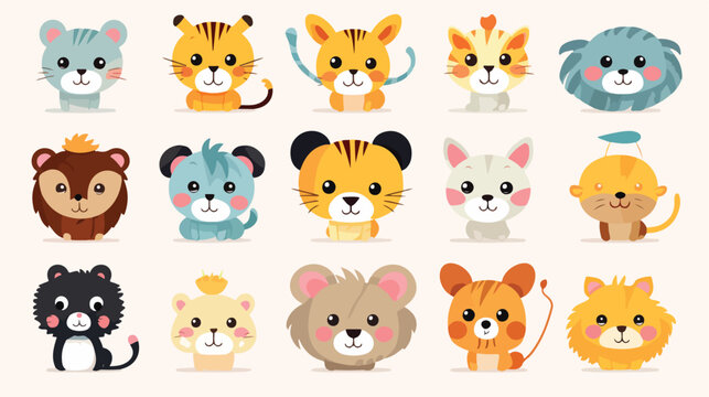Cartoon set of cute animal family portraits. Cats e