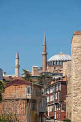 Fototapeta na wymiar Hagia Sophia Grand Mosque is a mosque, a former church, and a major cultural and historical site in Istanbul, Turkey