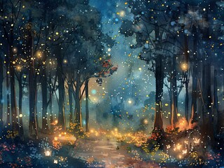 Enchanted Forest with Glowing Lights Artwork