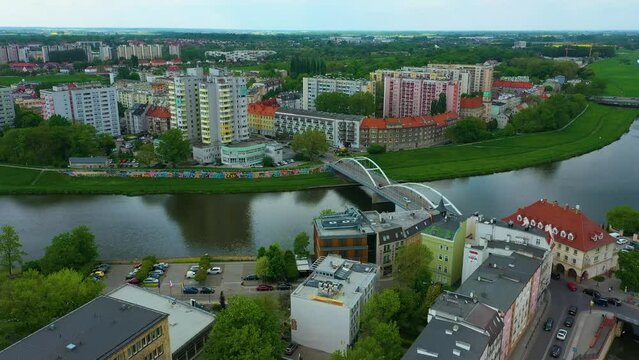 Piastowski Bridge Odra River Opole Most Aerial View Poland