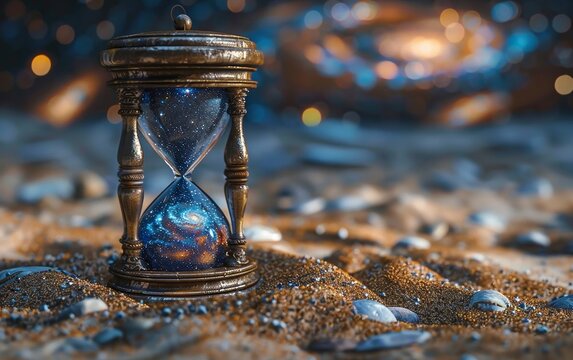 Each grain of sand in the hourglass represents a unique moment in the vast tapestry of the universe.