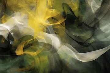 Naklejka premium In the foreground, bold strokes of gold dance across the canvas, weaving intricate patterns and forms that defy conventional interpretation. 
