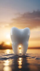 Tooth on a sandy surface, dental care, dentists