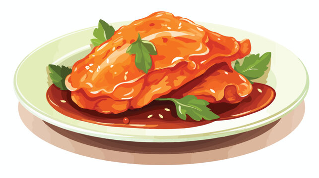 Chicken thigh food plate icon vector image on white
