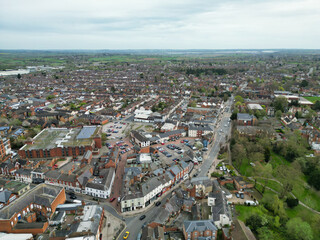 Aerial Footage of Central Rugby City of England During Cloudy and Windy Evening. Great Britain