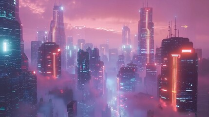 A 3D illustration showcasing a futuristic megacity with cyberpunk and sci-fi elements.




