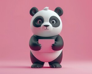 Naklejka premium A cartoonish 3D panda with a tablet, depicting AI chatbots in learning and education, on a clean background