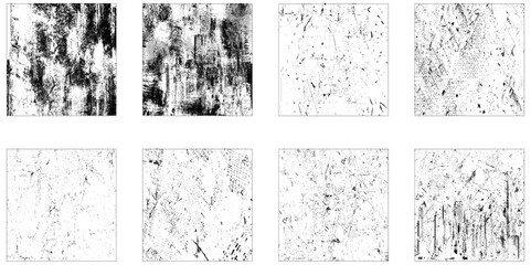Set of grunge texture backgrounds. Rectangle backdrops.  Set of vector paint brush stroke, ink splash and grungy decoration elements