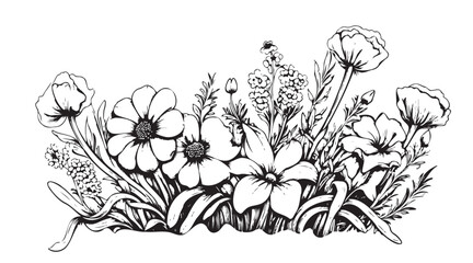 Wild flowers border sketch hand drawn sketch Vector illustration